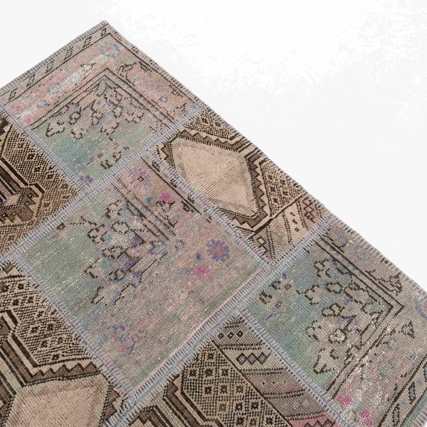 Oriental Rug Patchwork Hand Knotted Wool On Wool 147 x 207 Cm - 4' 10'' x 6' 10'' Multicolor C016 ER12