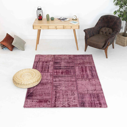 Oriental Rug Patchwork Hand Knotted Wool On Wool 148 x 201 Cm - 4' 11'' x 6' 8'' Fuchsia C020 ER12