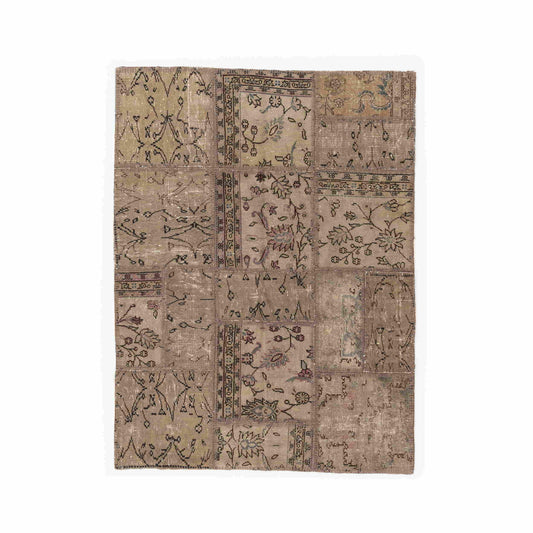 Oriental Rug Patchwork Hand Knotted Wool On Wool 149 x 201 Cm - 4' 11'' x 6' 8'' Stone C009 ER12