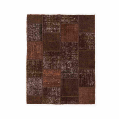 Oriental Rug Patchwork Hand Knotted Wool On Wool 150 x 197 Cm - 5' x 6' 6'' Brown C005 ER12