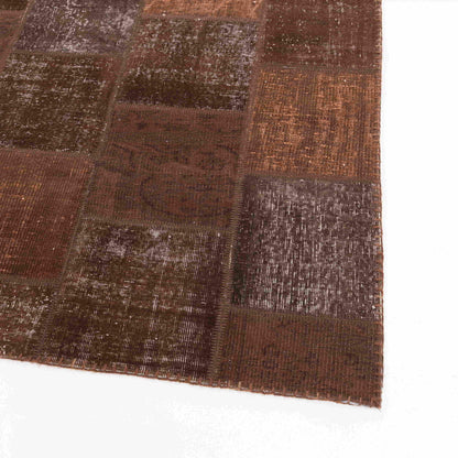 Oriental Rug Patchwork Hand Knotted Wool On Wool 150 x 197 Cm - 5' x 6' 6'' Brown C005 ER12