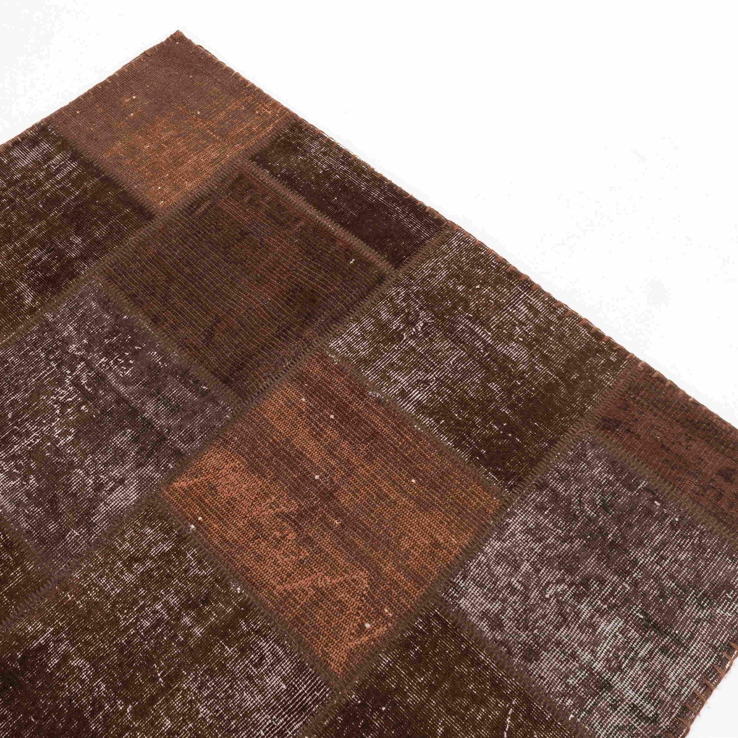 Oriental Rug Patchwork Hand Knotted Wool On Wool 150 x 197 Cm - 5' x 6' 6'' Brown C005 ER12