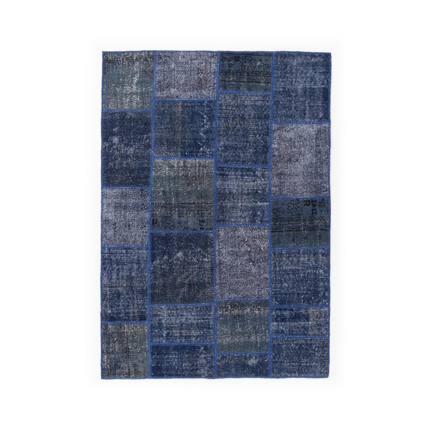 Oriental Rug Patchwork Hand Knotted Wool On Wool 157 x 227 Cm – 5’ 2''x 7’ 6’’ Navy Blue C012 ER12