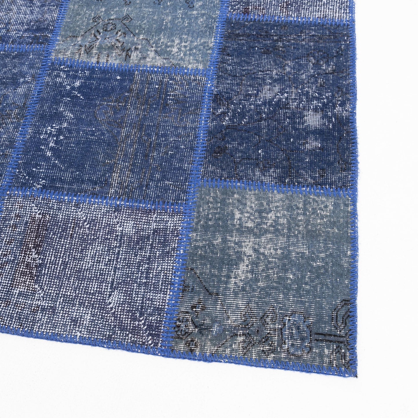 Oriental Rug Patchwork Hand Knotted Wool On Wool 157 x 227 Cm – 5’ 2''x 7’ 6’’ Navy Blue C012 ER12