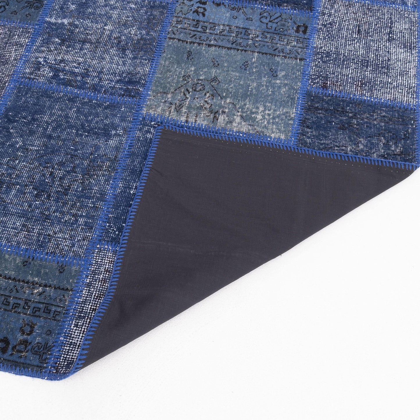 Oriental Rug Patchwork Hand Knotted Wool On Wool 157 x 227 Cm – 5’ 2''x 7’ 6’’ Navy Blue C012 ER12