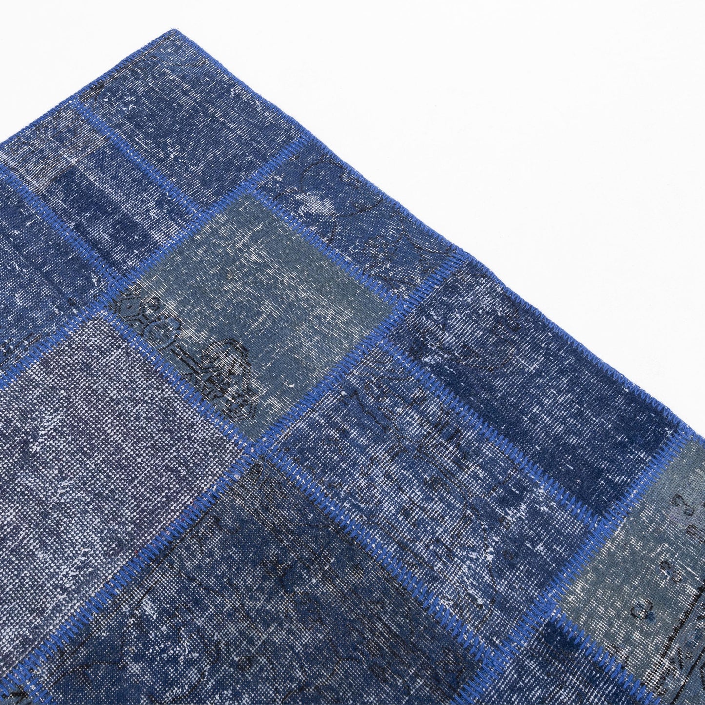 Oriental Rug Patchwork Hand Knotted Wool On Wool 157 x 227 Cm – 5’ 2''x 7’ 6’’ Navy Blue C012 ER12