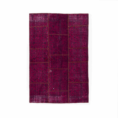 Oriental Rug Patchwork Hand Knotted Wool On Wool 162 x 247 Cm - 5' 4'' x 8' 2'' Fuchsia C020 ER12