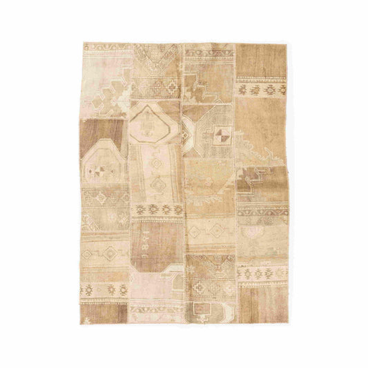 Oriental Rug Patchwork Hand Knotted Wool On Wool 165 x 240 Cm - 5' 5'' x 7' 11' Sand C007 ER12