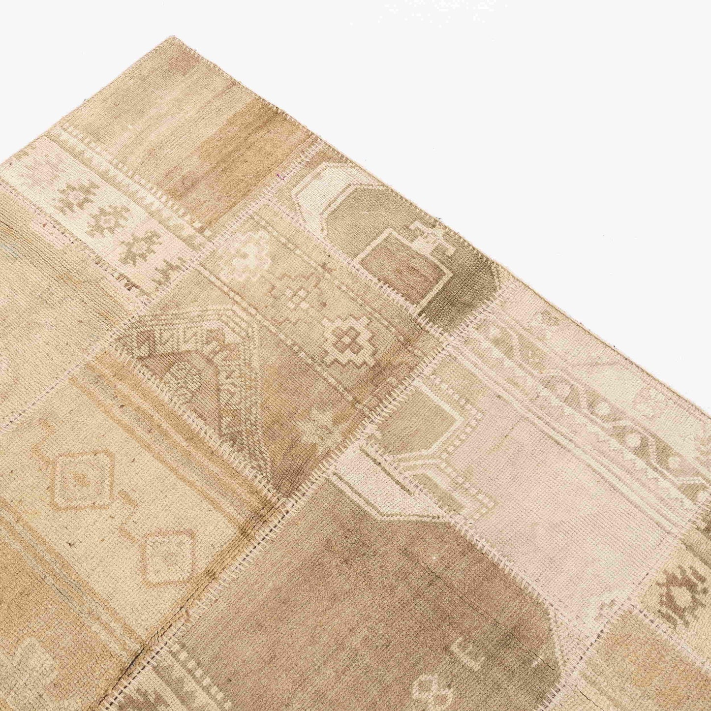 Oriental Rug Patchwork Hand Knotted Wool On Wool 165 x 240 Cm - 5' 5'' x 7' 11' Sand C007 ER12