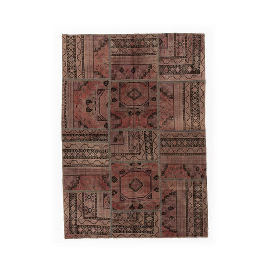 Oriental Rug Patchwork Hand Knotted Wool On Wool 166 x 235 Cm – 5' 6'' x 7' 9'' Brown C005 ER12