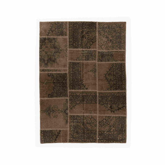 Oriental Rug Patchwork Hand Knotted Wool On Wool 167 x 236 Cm - 5' 6'' x 7' 9'' Brown C005 ER12