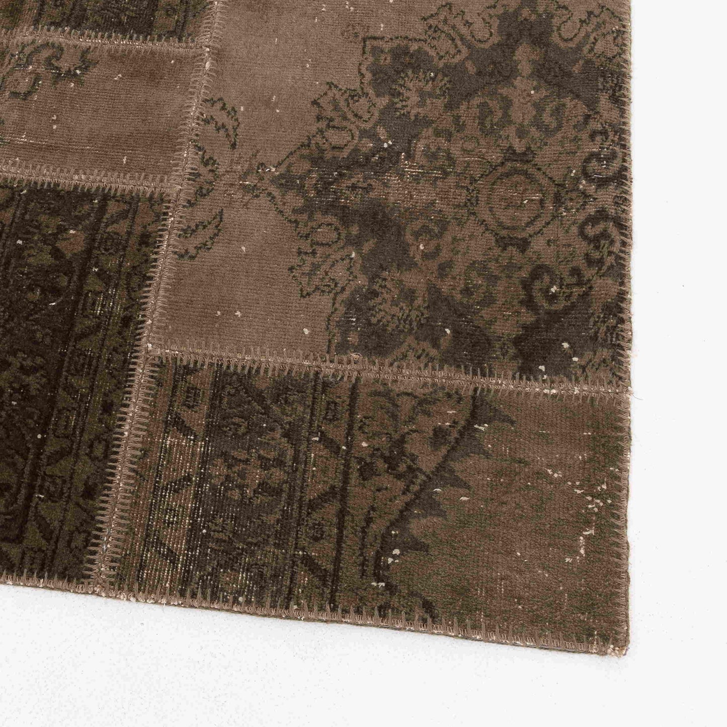 Oriental Rug Patchwork Hand Knotted Wool On Wool 167 x 236 Cm - 5' 6'' x 7' 9'' Brown C005 ER12