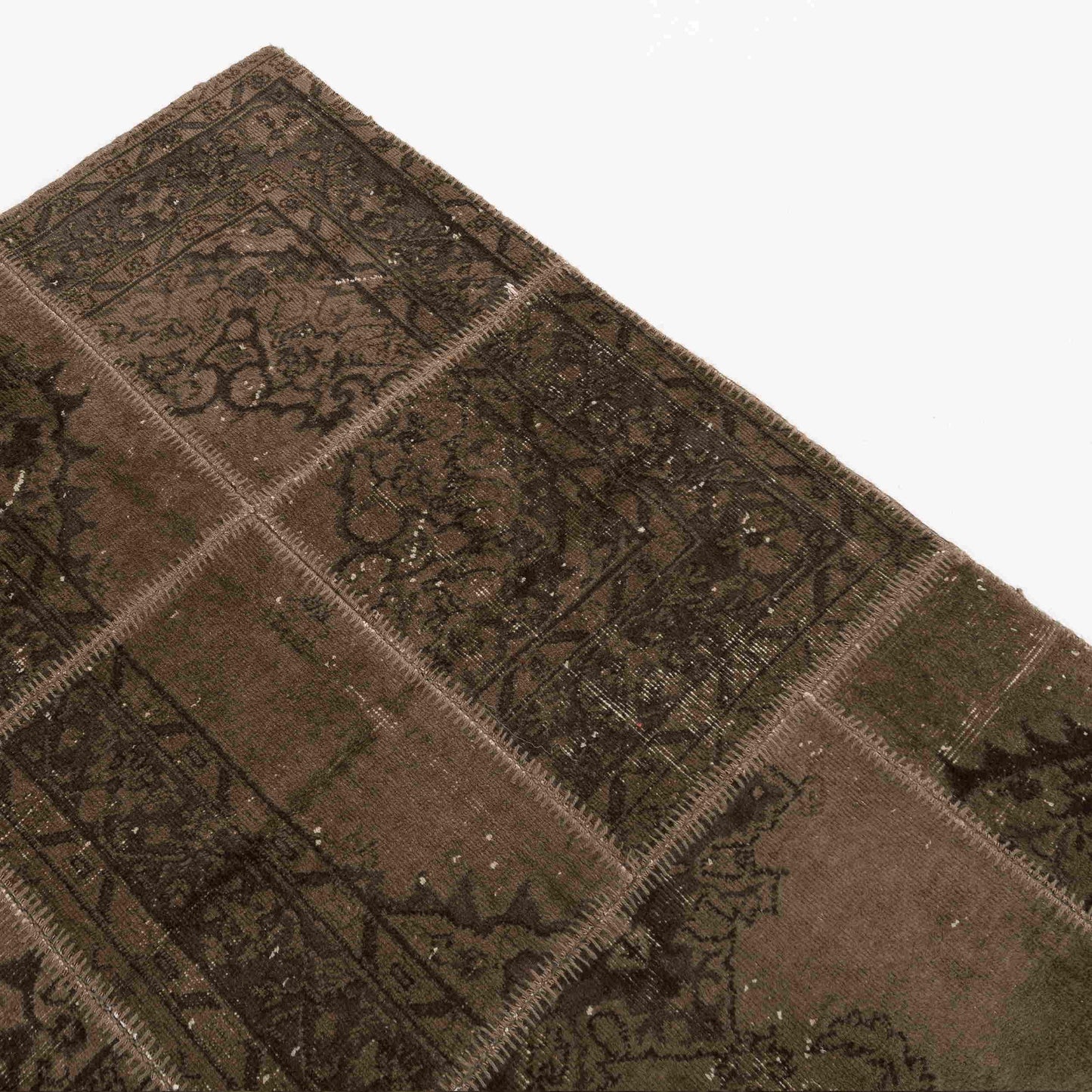 Oriental Rug Patchwork Hand Knotted Wool On Wool 167 x 236 Cm - 5' 6'' x 7' 9'' Brown C005 ER12