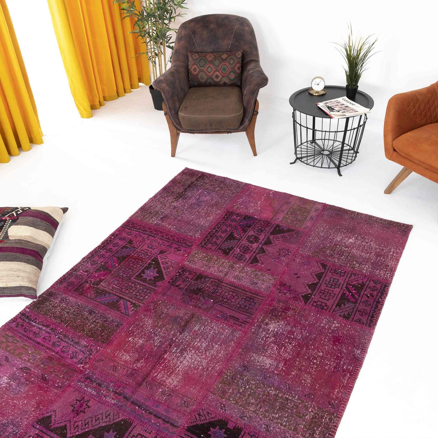 Oriental Rug Patchwork Hand Knotted Wool On Wool 167 x 238 Cm - 5' 6'' x 7' 10'' Fuchsia C020 ER12