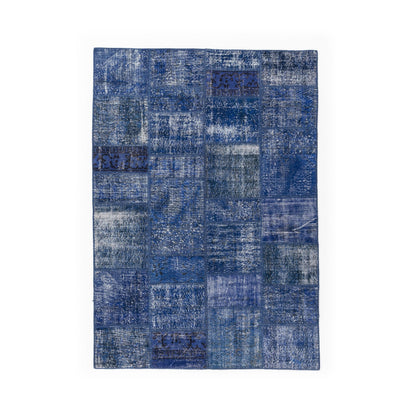 Oriental Rug Patchwork Hand Knotted Wool On Wool 168 x 239 Cm – 5' 7'' x 7' 11'' Navy Blue C012 ER12