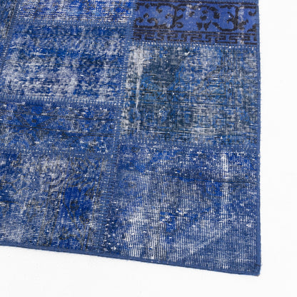 Oriental Rug Patchwork Hand Knotted Wool On Wool 168 x 239 Cm – 5' 7'' x 7' 11'' Navy Blue C012 ER12