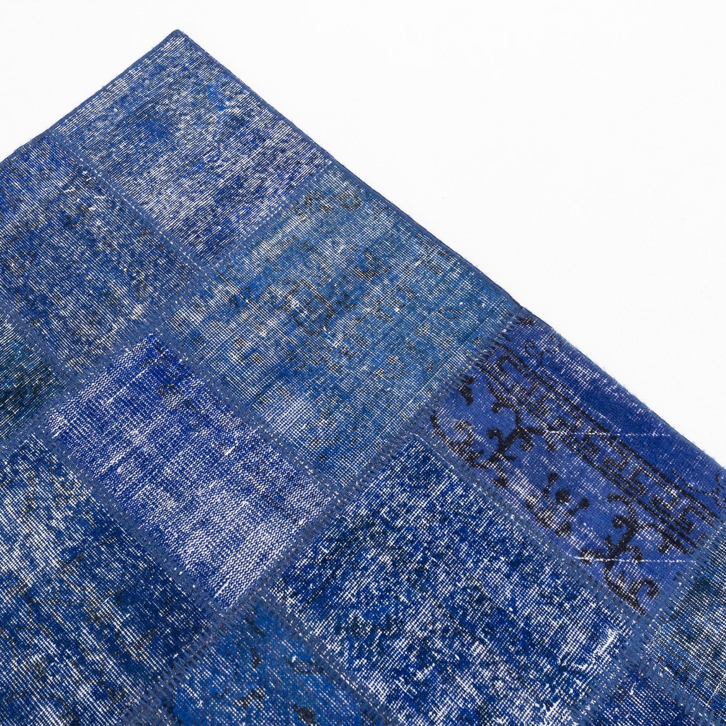 Oriental Rug Patchwork Hand Knotted Wool On Wool 168 x 239 Cm – 5' 7'' x 7' 11'' Navy Blue C012 ER12