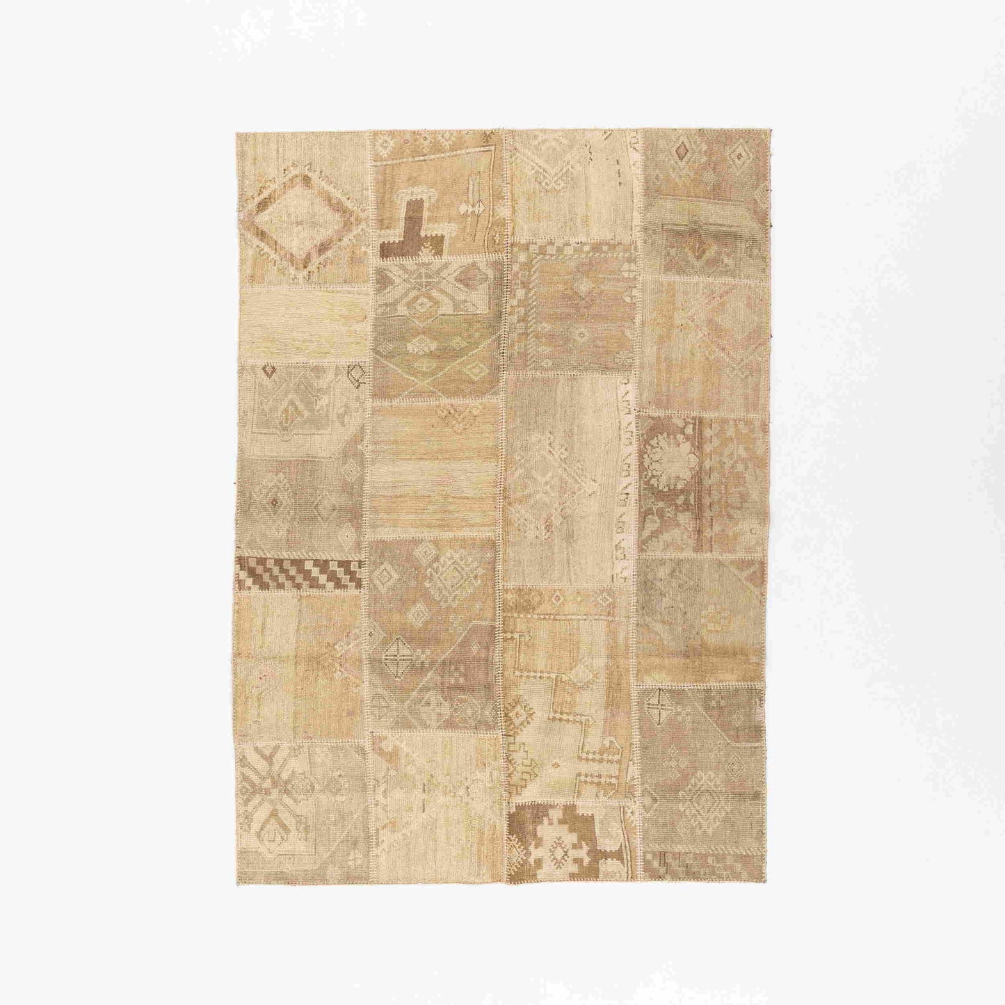 Oriental Rug Patchwork Hand Knotted Wool On Wool 168 x 240 Cm - 5' 7'' x 7' 11'' Stone C009 ER12