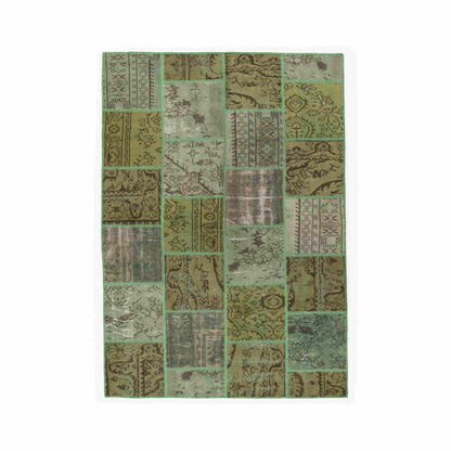 Oriental Rug Patchwork Hand Knotted Wool On Wool 168 x 240 Cm - 5' 7'' x 7' 11'' Green C001 ER12