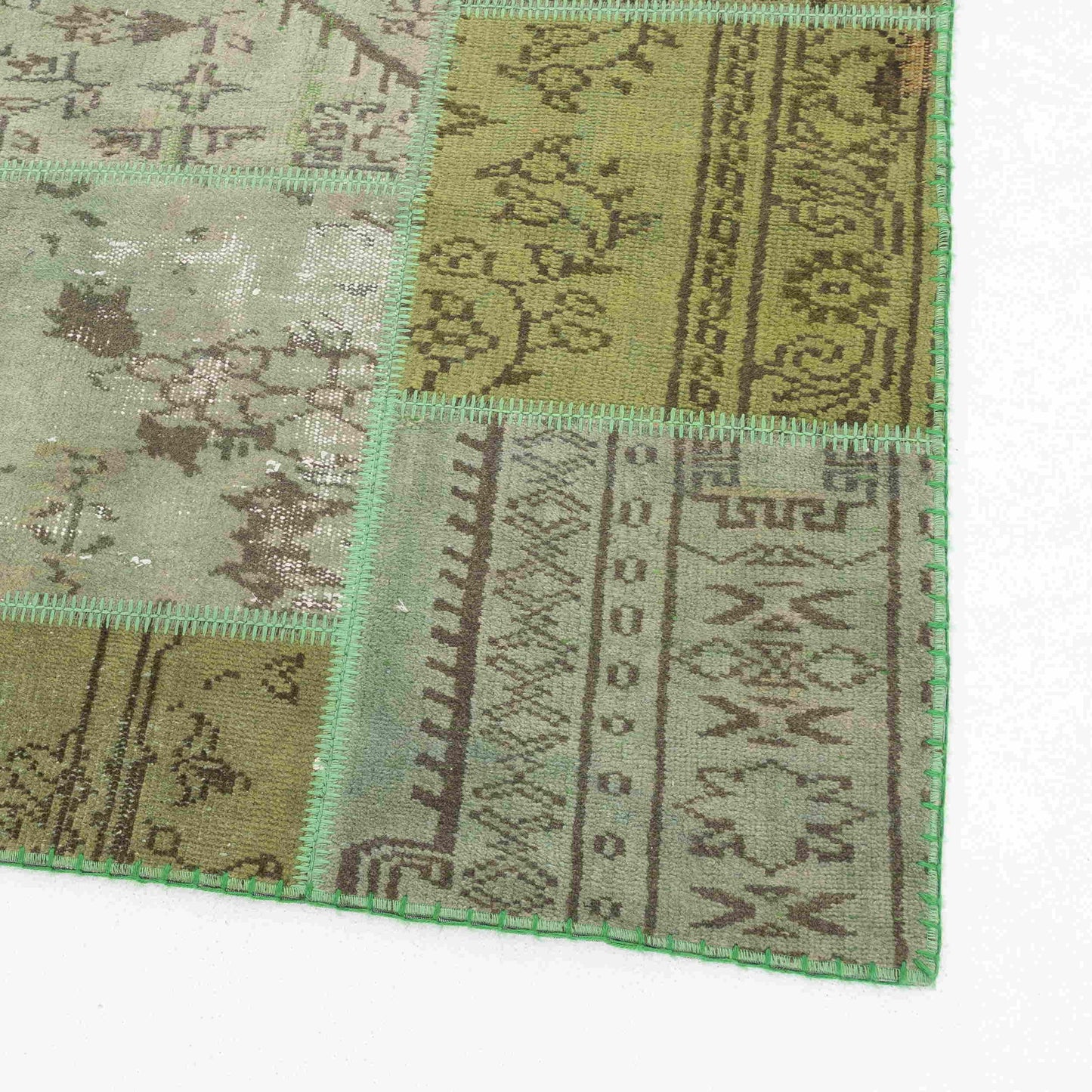 Oriental Rug Patchwork Hand Knotted Wool On Wool 168 x 240 Cm - 5' 7'' x 7' 11'' Green C001 ER12