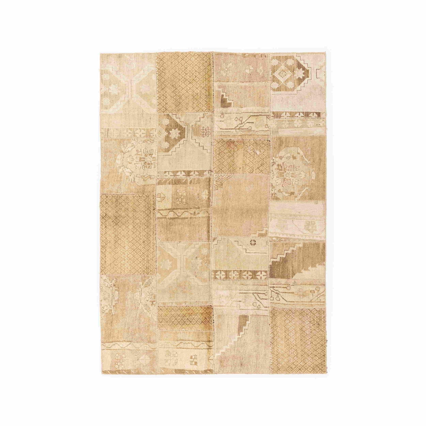 Oriental Rug Patchwork Hand Knotted Wool On Wool 170 x 241 Cm - 5' 7'' x 7' 11'' Stone C009 ER12