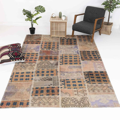 Oriental Rug Patchwork Hand Knotted Wool On Wool 196 x 295 Cm - 6' 6'' - 9' 9'' Multicolor C016 ER23