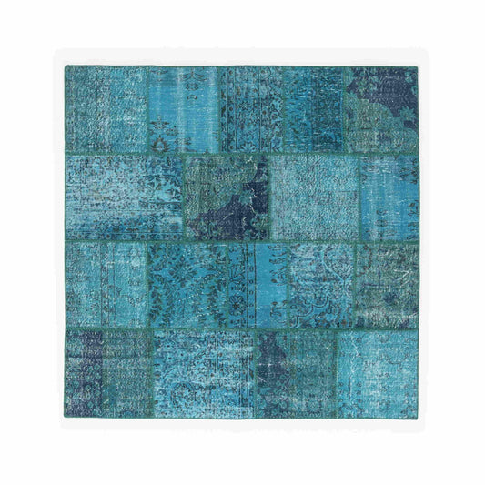 Oriental Rug Patchwork Hand Knotted Wool On Wool 200 x 200 Cm - 6' 7'' x 6' 7'' Turquoise C019 ER12