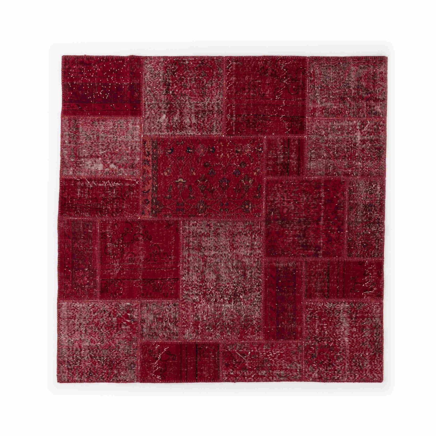 Oriental Rug Patchwork Hand Knotted Wool On Wool 200 x 200 Cm - 6' 7'' x 6' 7'' Fuchsia C020 ER12