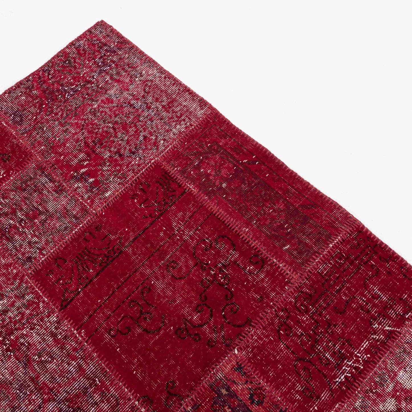 Oriental Rug Patchwork Hand Knotted Wool On Wool 200 x 200 Cm - 6' 7'' x 6' 7'' Fuchsia C020 ER12