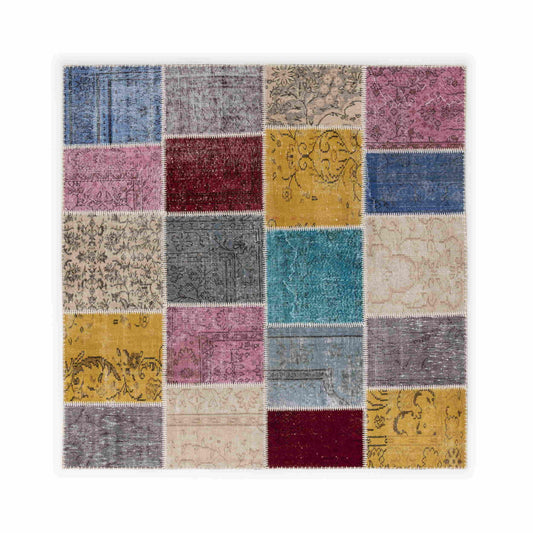 Oriental Rug Patchwork Hand Knotted Wool On Wool 200 x 200 Cm - 6' 7'' x 6' 7'' Multicolor C016 ER12