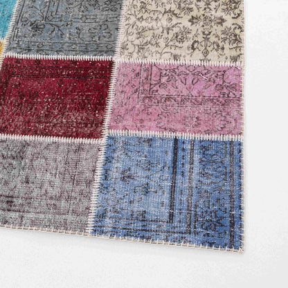 Oriental Rug Patchwork Hand Knotted Wool On Wool 200 x 200 Cm - 6' 7'' x 6' 7'' Multicolor C016 ER12