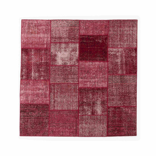 Oriental Rug Patchwork Hand Knotted Wool On Wool 200 x 200 Cm - 6' 7'' x 6' 7'' Fuchsia C020 ER12