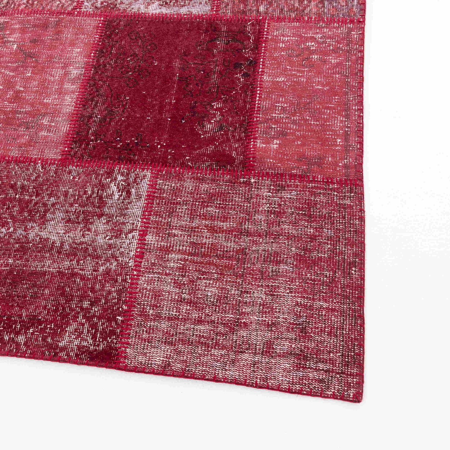 Oriental Rug Patchwork Hand Knotted Wool On Wool 200 x 200 Cm - 6' 7'' x 6' 7'' Fuchsia C020 ER12