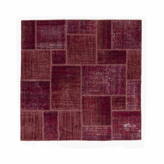 Oriental Rug Patchwork Hand Knotted Wool On Wool 200 x 200 Cm - 6' 7'' x 6' 7'' Red C014 ER12