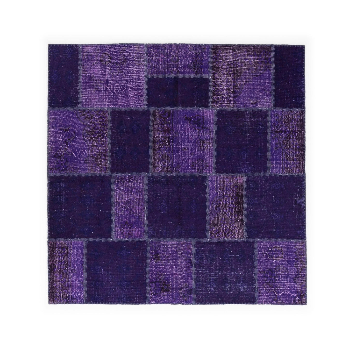 Oriental Rug Patchwork Hand Knotted Wool On Wool 200 x 200 Cm - 6' 7'' x 6' 7'' Purple C017 ER12