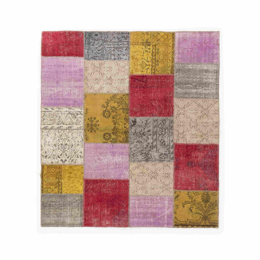 Oriental Rug Patchwork Hand Knotted Wool On Wool 200 x 219 Cm - 6' 7'' x 7' 3'' Multicolor C016 ER12