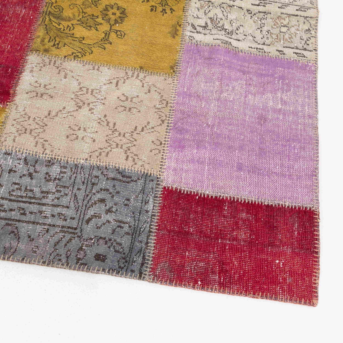 Oriental Rug Patchwork Hand Knotted Wool On Wool 200 x 219 Cm - 6' 7'' x 7' 3'' Multicolor C016 ER12