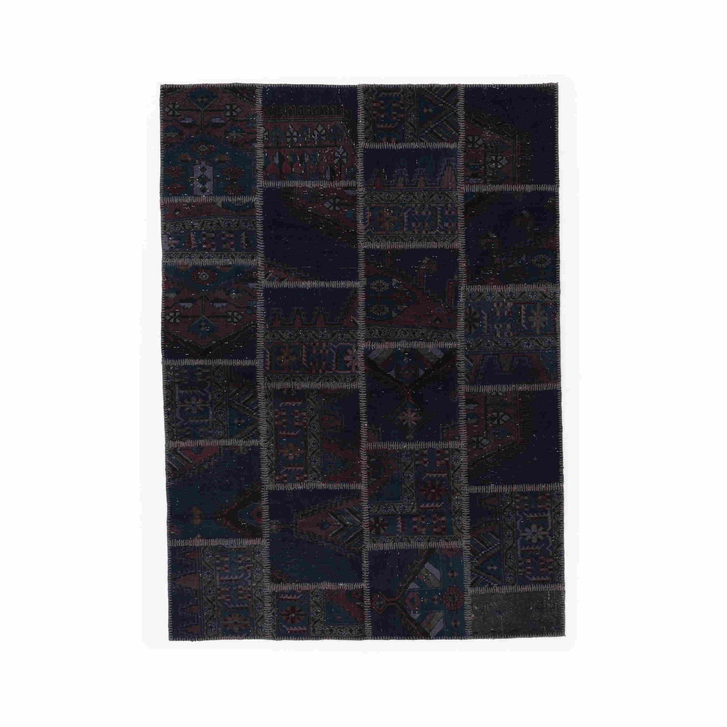 Oriental Rug Patchwork Hand Knotted Wool On Wool 241 x 242 Cm - 7' 11'' x 8' Black C002 ER23