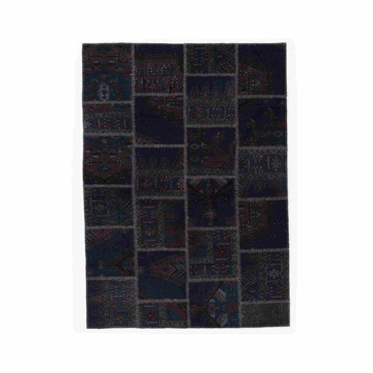 Oriental Rug Patchwork Hand Knotted Wool On Wool 241 x 242 Cm - 7' 11'' x 8' Black C002 ER23