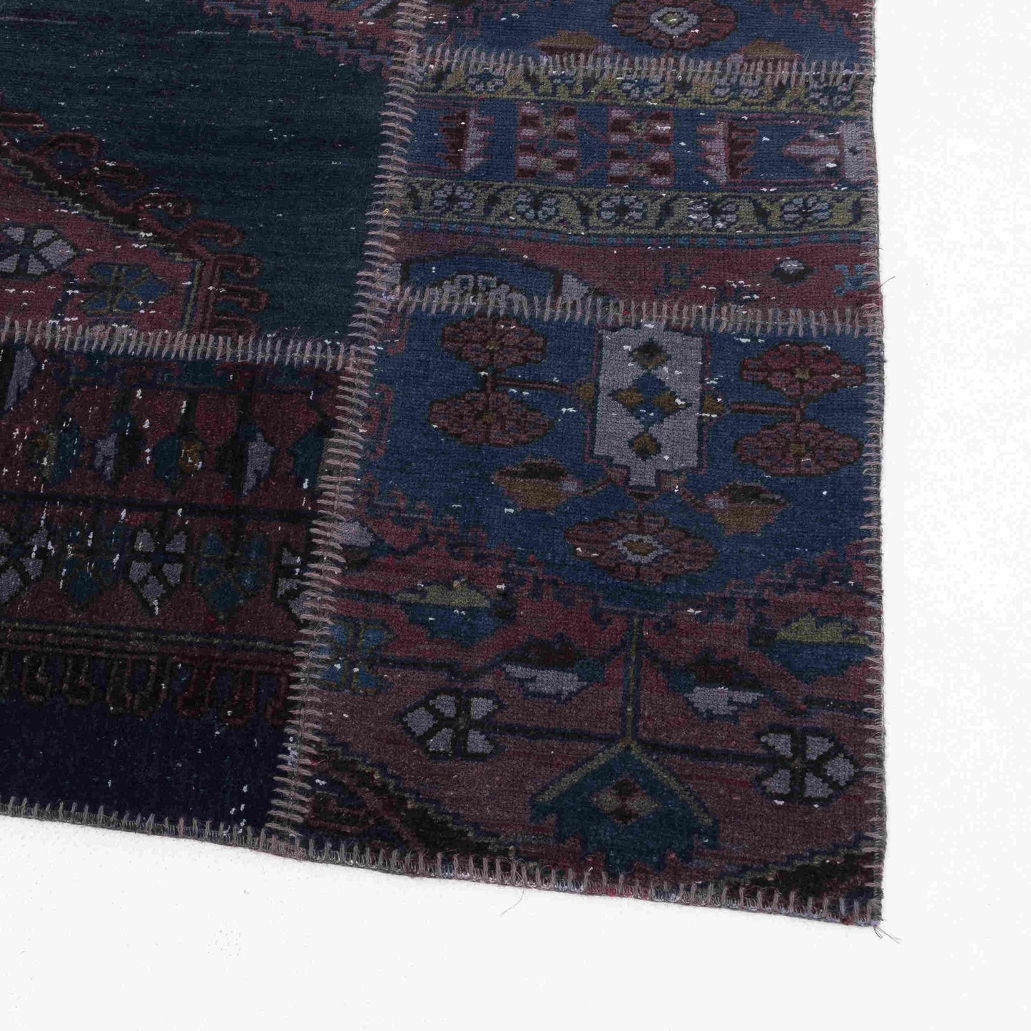 Oriental Rug Patchwork Hand Knotted Wool On Wool 241 x 242 Cm - 7' 11'' x 8' Black C002 ER23