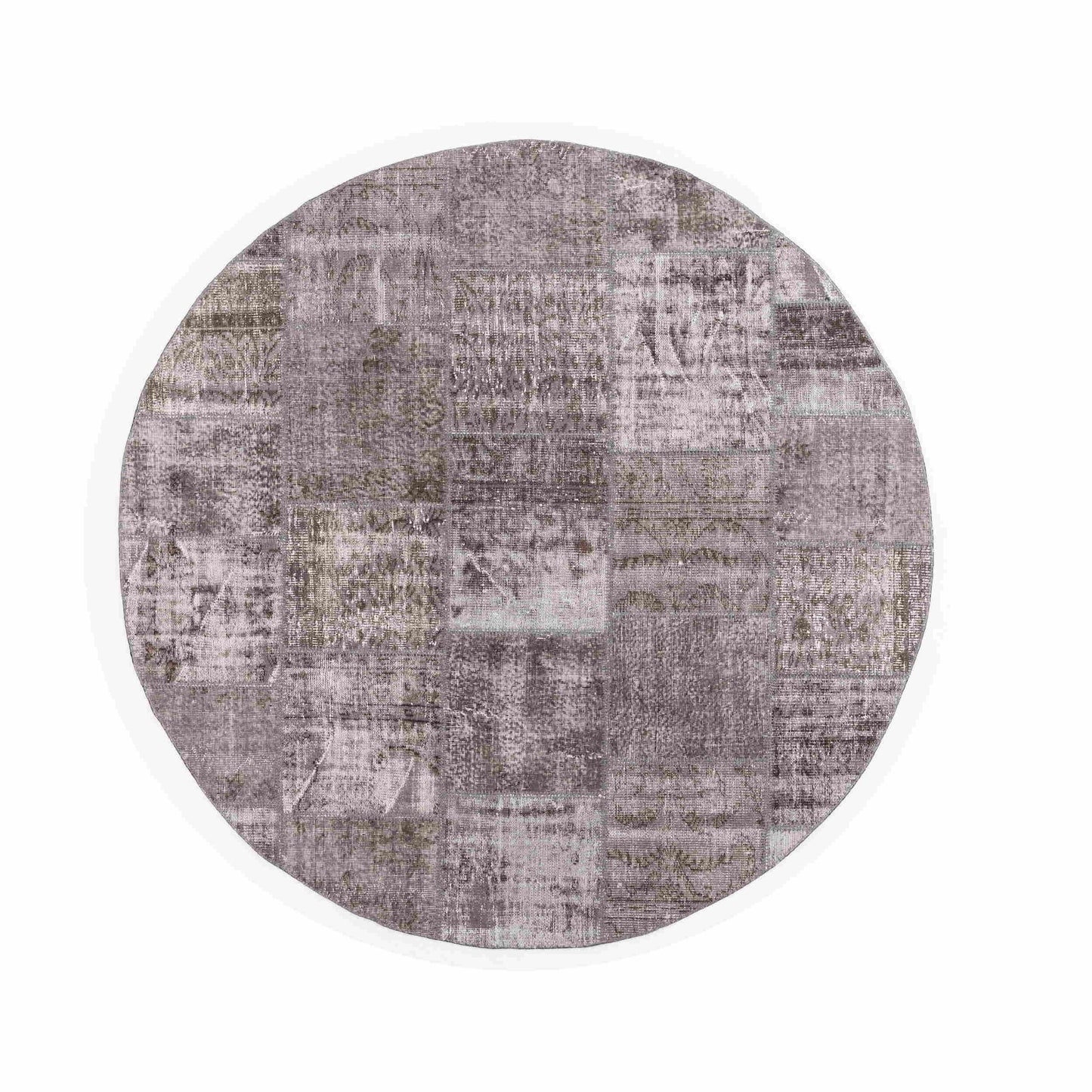 Oriental Round Rug Patchwork Hand Knotted Wool On Wool 250 x 250 Cm - 8' 3'' x 8' 3'' Grey C008 ER23