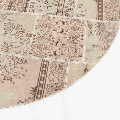 Oriental Round Rug Patchwork Hand Knotted Wool On Wool 250 x 250 Cm - 8' 3'' x 8' 3'' Sand C007 ER23