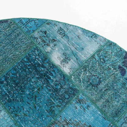 Oriental Round Rug Patchwork Hand Knotted Wool On Wool 250 x 250 Cm - 8' 3'' x 8' 3'' Turquoise C019 ER23