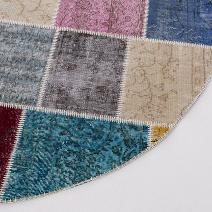 Oriental Round Rug Patchwork Hand Knotted Wool On Wool 250 x 250 Cm - 8' 3'' x 8' 3'' Multicolor C016 ER23