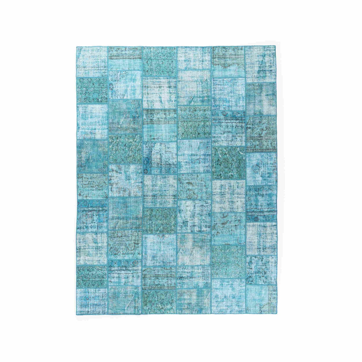 Oriental Rug Patchwork Hand Knotted Wool On Wool 300 x 400 Cm - 9' 11'' x 13' 2'' Turquoise C019 ER34