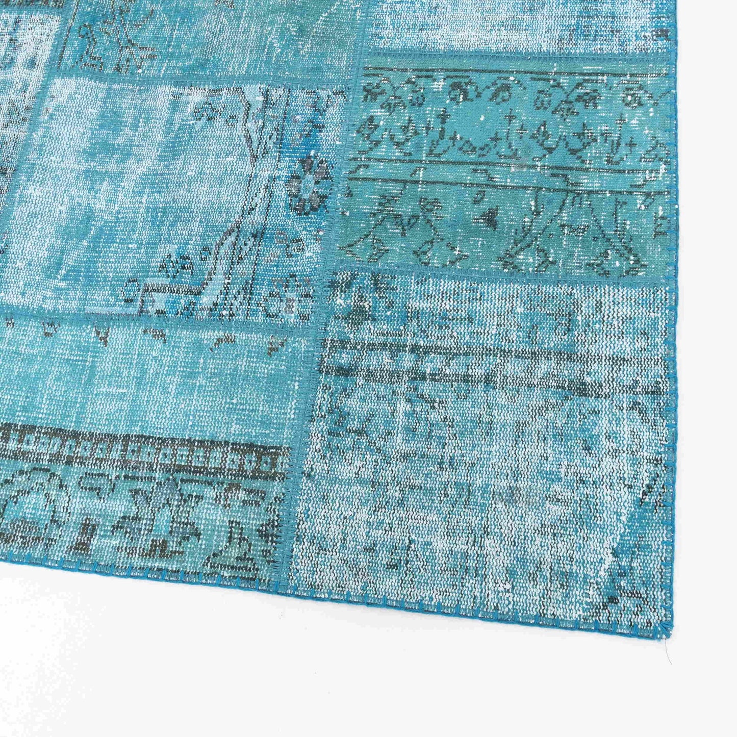 Oriental Rug Patchwork Hand Knotted Wool On Wool 300 x 400 Cm - 9' 11'' x 13' 2'' Turquoise C019 ER34