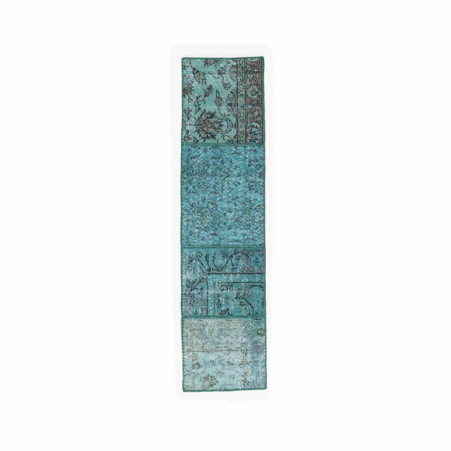 Oriental Rug Patchwork Hand Knotted Wool On Wool 50 x 196 Cm – 1' 8'' x 6' 6'' Turquoise C019 ER01