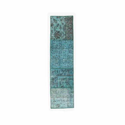 Oriental Rug Patchwork Hand Knotted Wool On Wool 50 x 196 Cm – 1' 8'' x 6' 6'' Turquoise C019 ER01