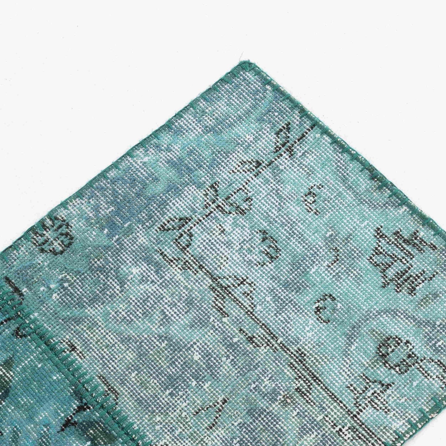 Oriental Rug Patchwork Hand Knotted Wool On Wool 50 x 196 Cm – 1' 8'' x 6' 6'' Turquoise C019 ER01