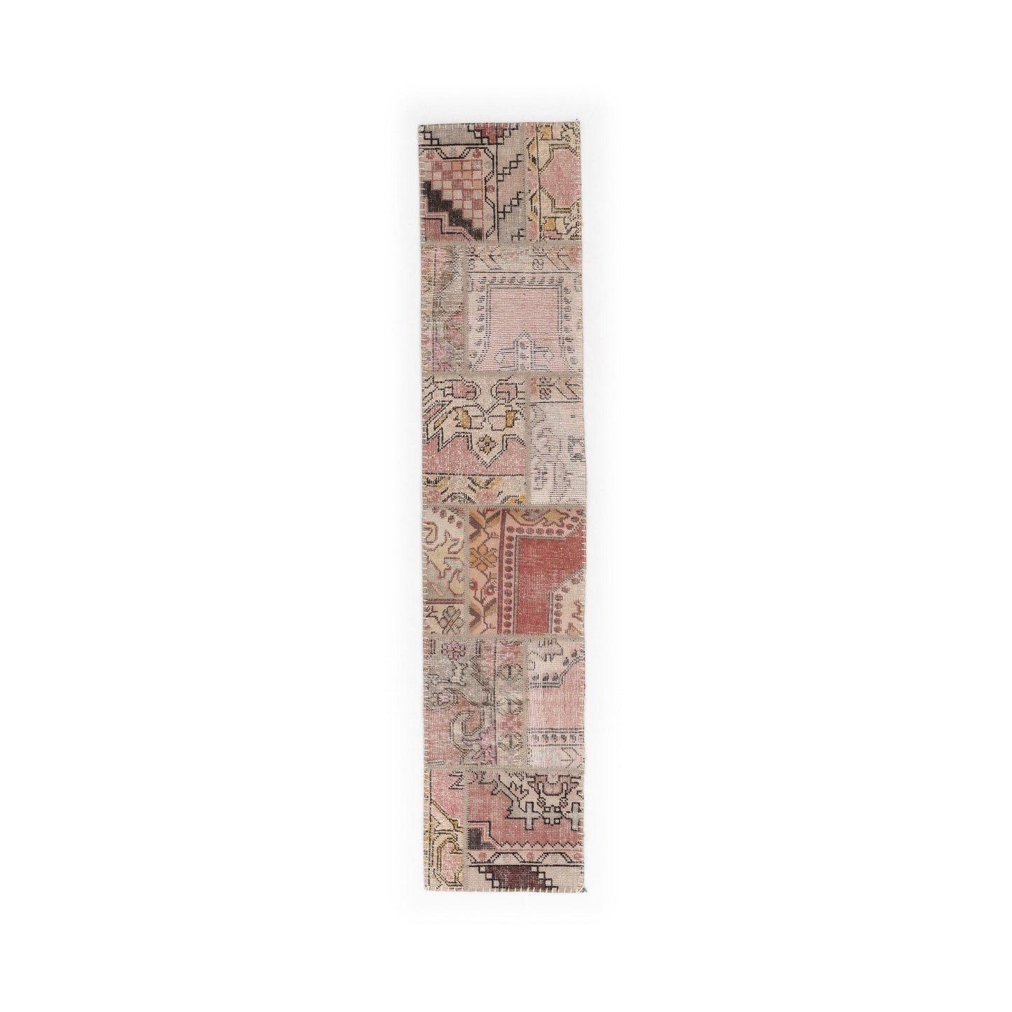 Oriental Rug Patchwork Hand Knotted Wool On Wool 53 x 250 Cm – 1’ 9' x 8’ 3’’ Pink C004 ER01